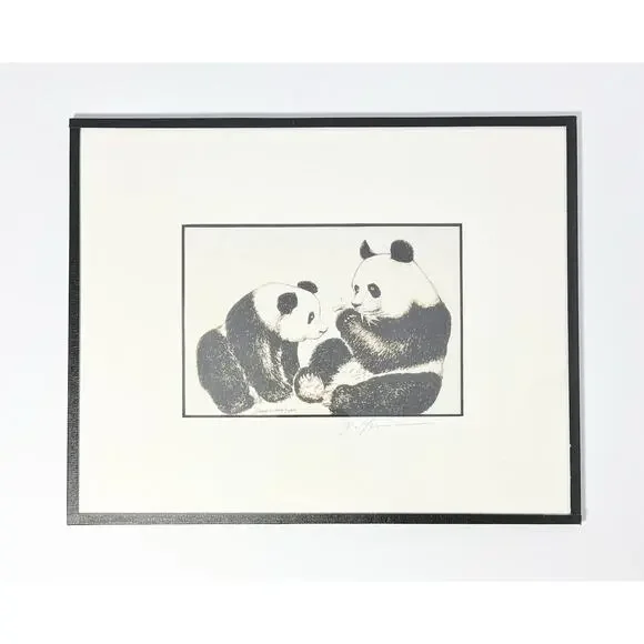 Dong Liang Yuan Set of 4 Framed & Matted Small Signed “Panda” Prints 10”X8”